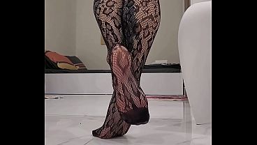 Teasing in Sheer Snakeskin Fishnet Bodysuit Full Body Worship